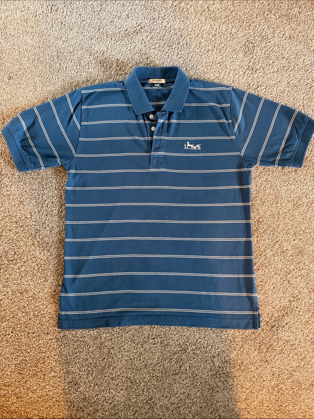 Hermes Blue Polo with White Stripe Detail